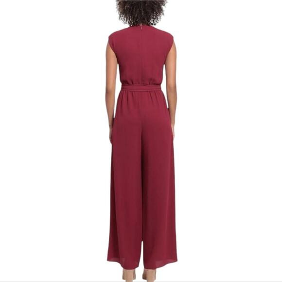 London Times Women's Pleat Neck Rhododendron Wide Leg Jumpsuit Plus Size 22W New - Picture 3 of 13
